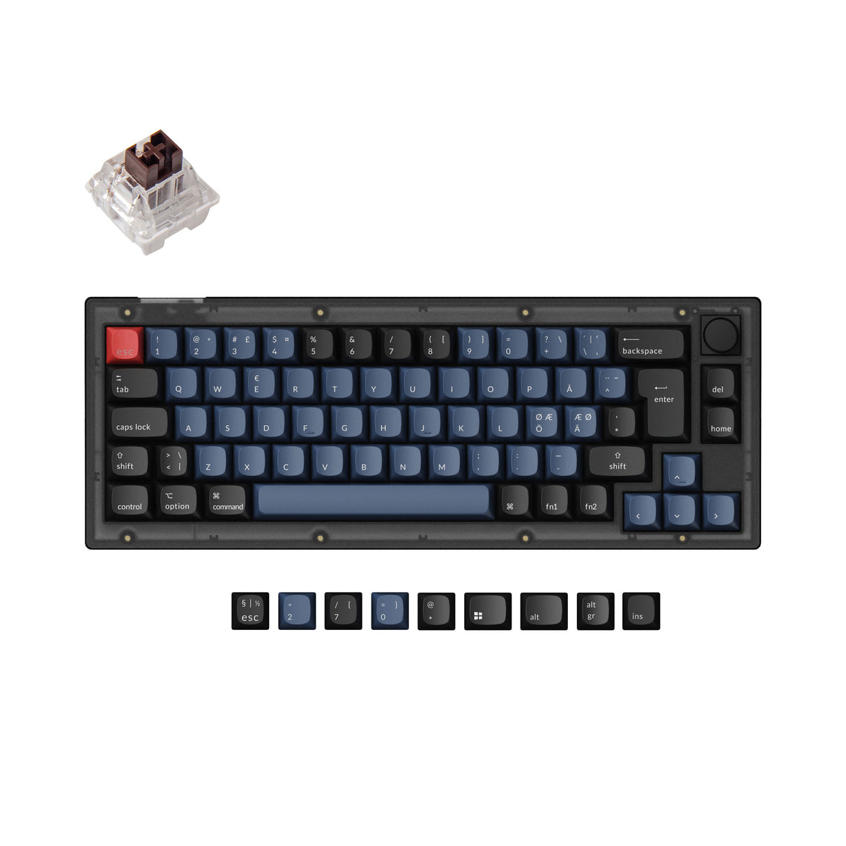 Keychron V2 QMK VIA custom mechanical keyboard 65 percent layout frosted black knob Mac Windows Linux hot-swappable Keychron K Pro switch brown ISO Nordic layout