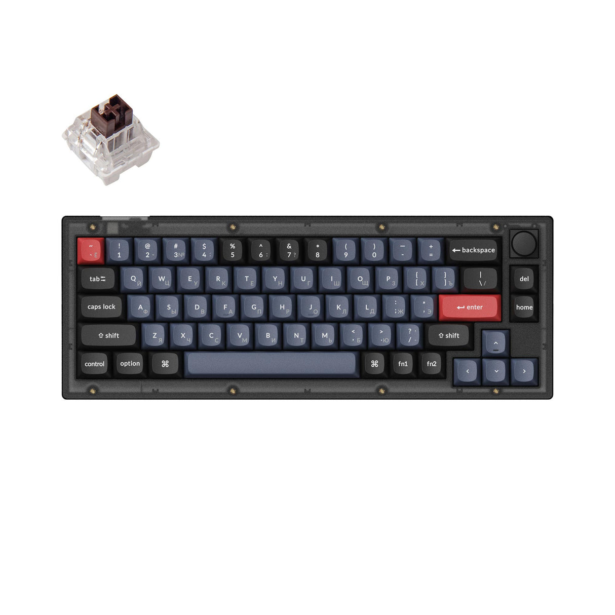 Keychron V2 QMK VIA custom mechanical keyboard 65 percent layout frosted black knob Mac Windows Linux hot-swappable Keychron K Pro switch brown Russian layout
