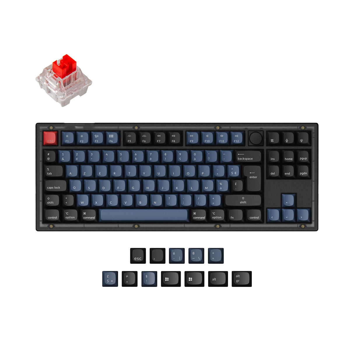 Keychron V3 QMK VIA custom mechanical keyboard 80 percent layout frosted black knob Mac Windows Linux hot-swappable Keychron K Pro switch red ISO French layout