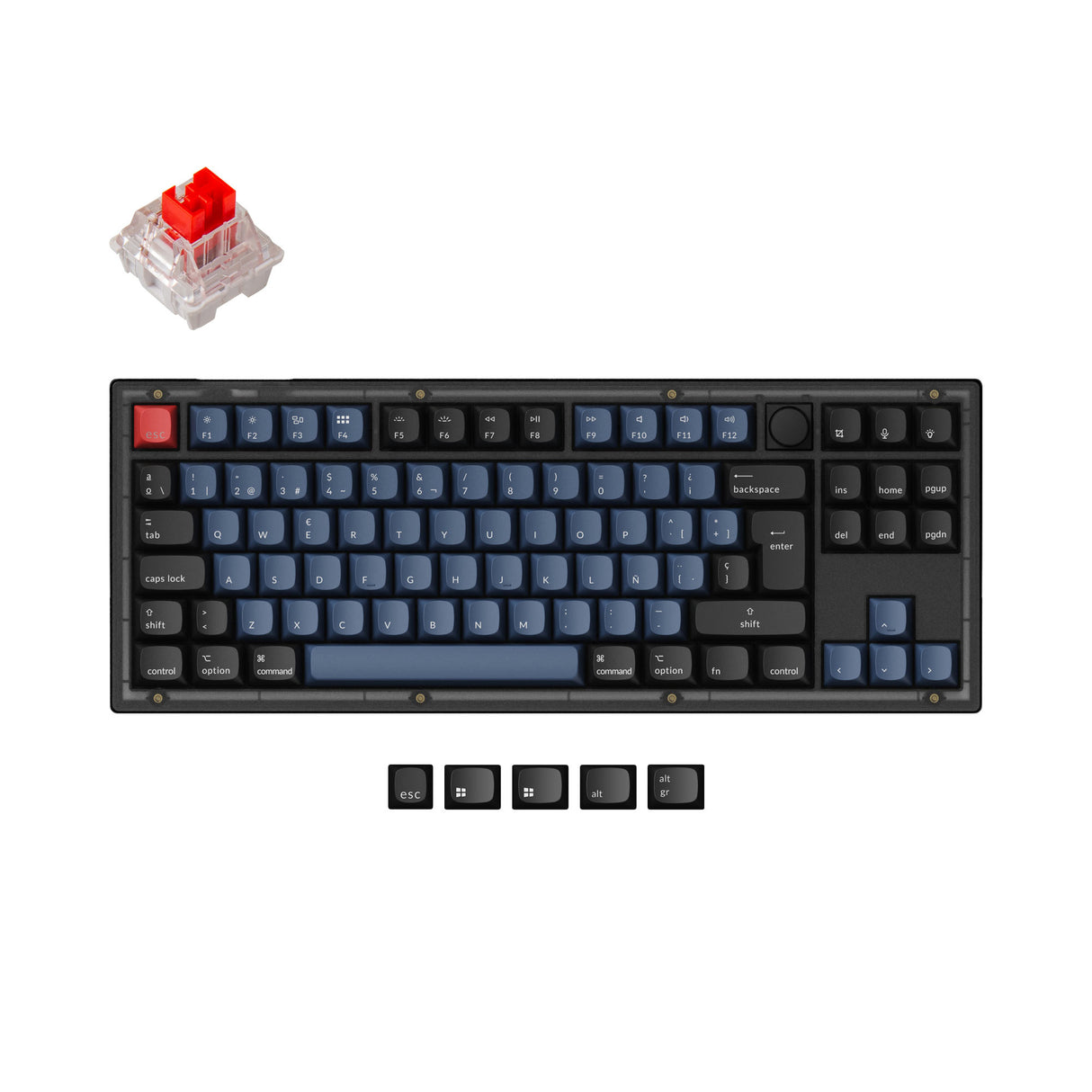 Keychron V3 QMK VIA custom mechanical keyboard 80 percent layout frosted black knob Mac Windows Linux hot-swappable Keychron K Pro switch red ISO Spanish layout