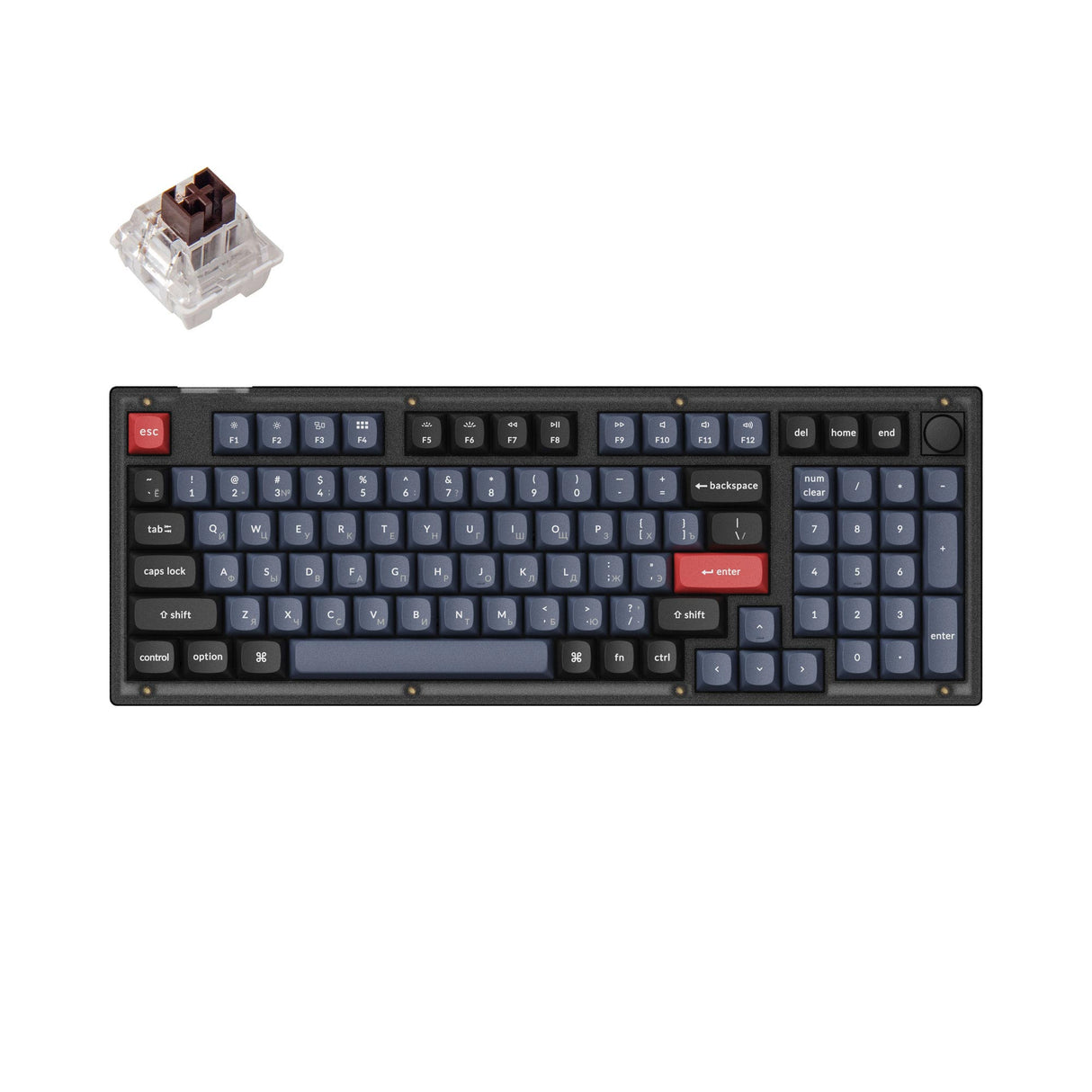 Keychron V5 QMK VIA custom mechanical keyboard 96 percent layout frosted black knob Mac Windows Linux hot-swappable Keychron K Pro switch brown Russian layout