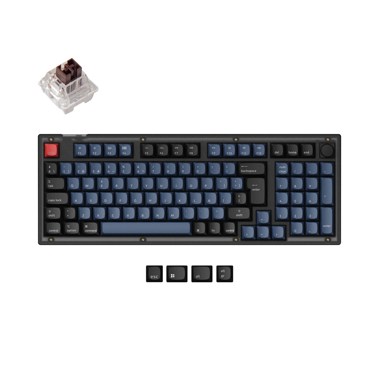 Keychron V5 QMK VIA custom mechanical keyboard 96 percent layout frosted black knob Mac Windows Spanish ES ISO layout hot swappable Keychron K Pro brown