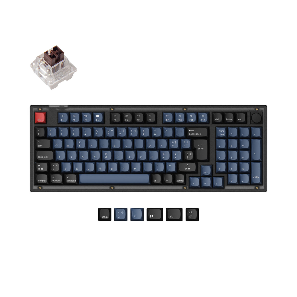 Keychron V5 QMK VIA custom mechanical keyboard 96 percent layout frosted black knob Mac Windows Swiss ISO layout hot swappable Keychron K Pro brown