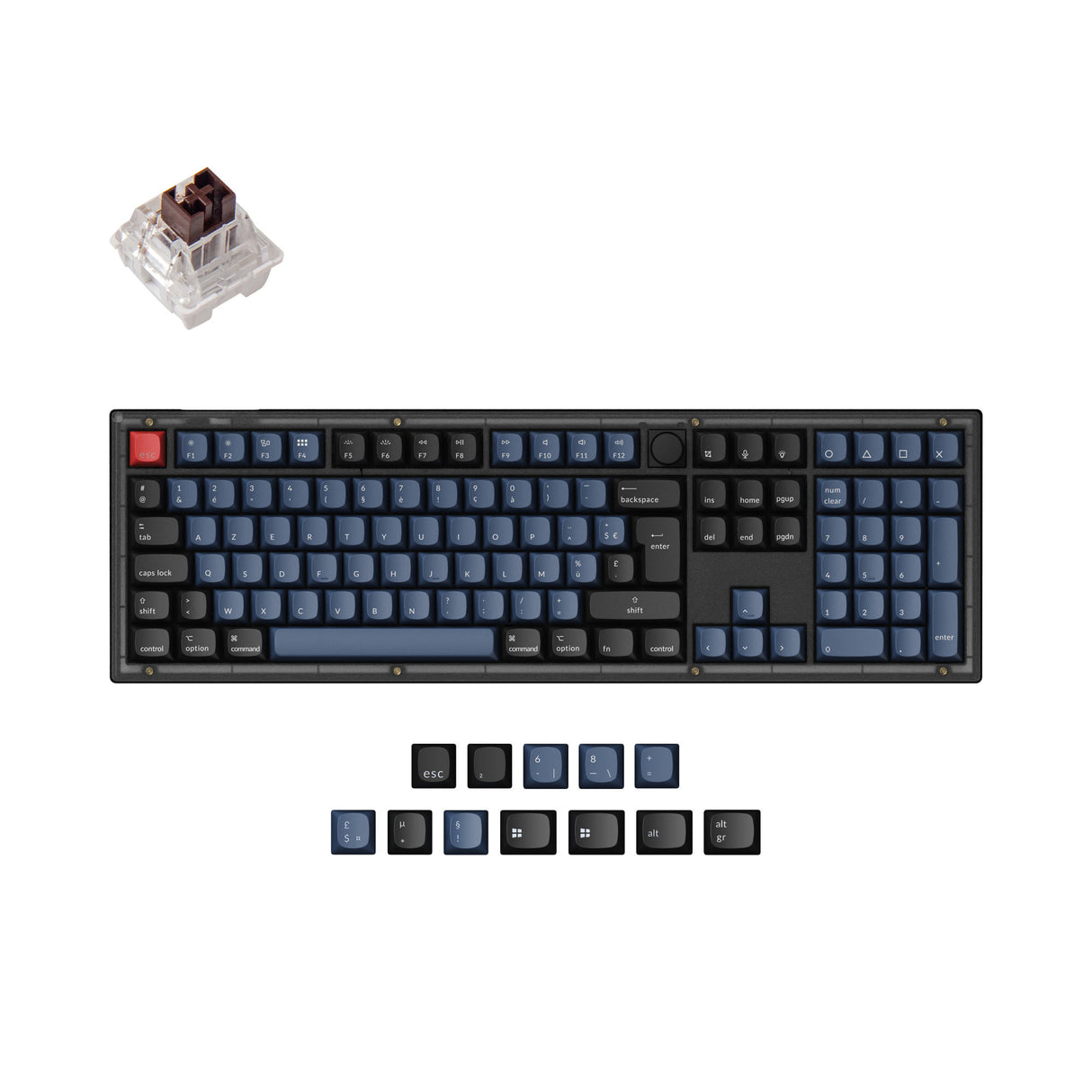 Keychron V6 QMK VIA custom mechanical keyboard 100 percent full size layout frosted black knob Mac Windows Linux hot-swappable Keychron K Pro switch brown ISO French layout