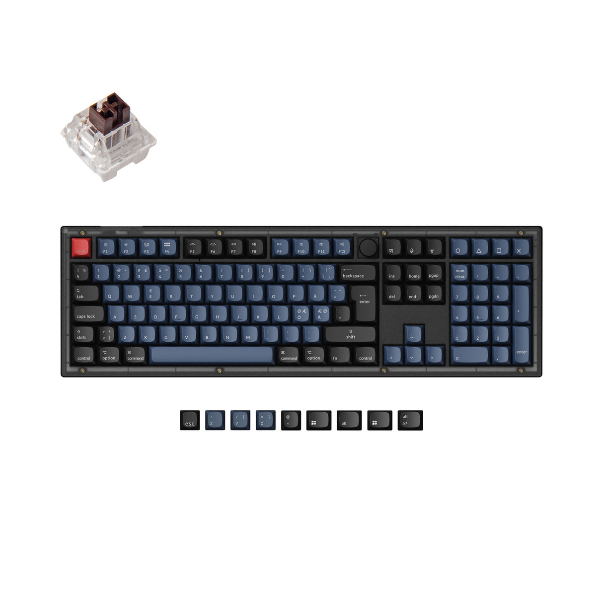 Keychron V6 QMK VIA custom mechanical keyboard 100 percent full size layout frosted black knob Mac Windows Linux hot-swappable Keychron K Pro switch brown ISO Nordic layout