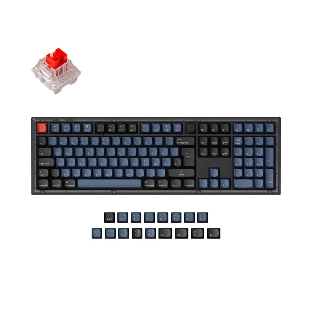 Keychron V6 QMK VIA custom mechanical keyboard 100 percent full size layout frosted black knob Mac Windows Linux hot-swappable Keychron K Pro switch red ISO German layout