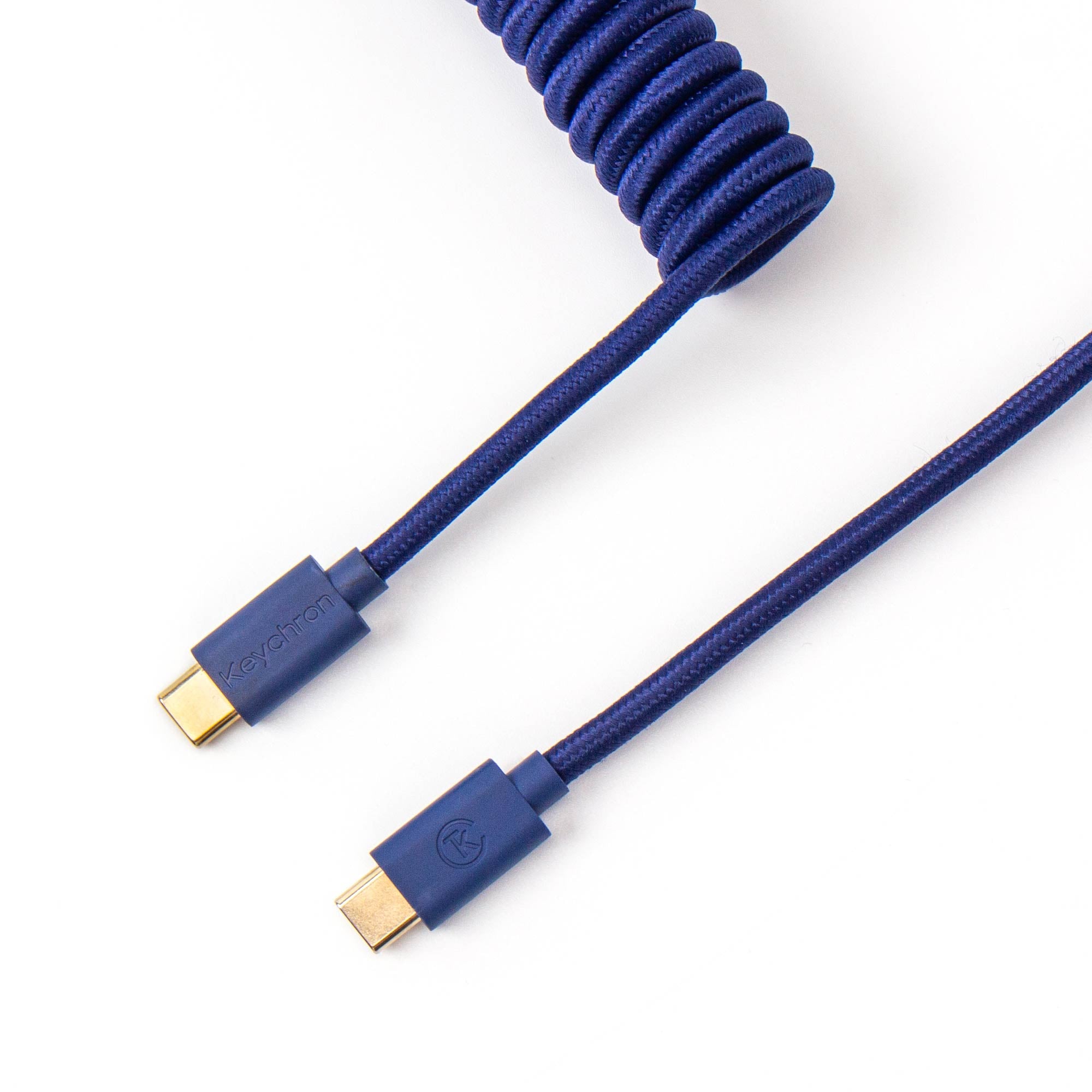 Keychron custom coiled aviator USB type-C cable blue color