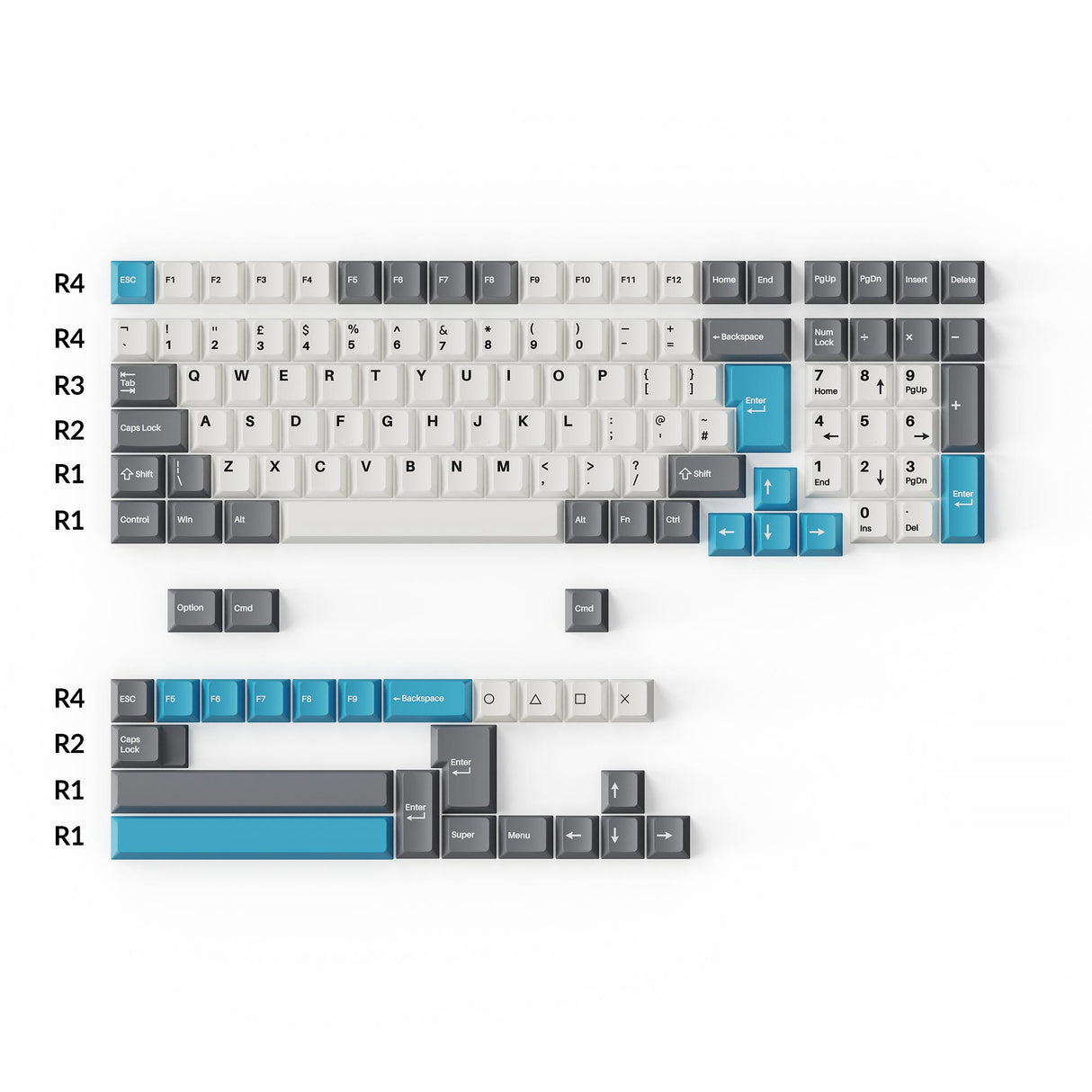 Cherry Profile Double - Shot PBT Full Set Keycaps - Grey, White