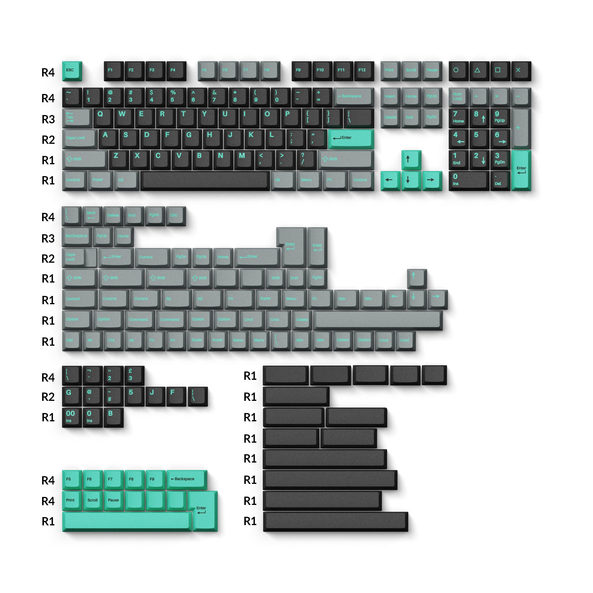 Cherry Layout Cherry Profile Double - Shot PBT Full Set Keycaps - Hacker Mint ...