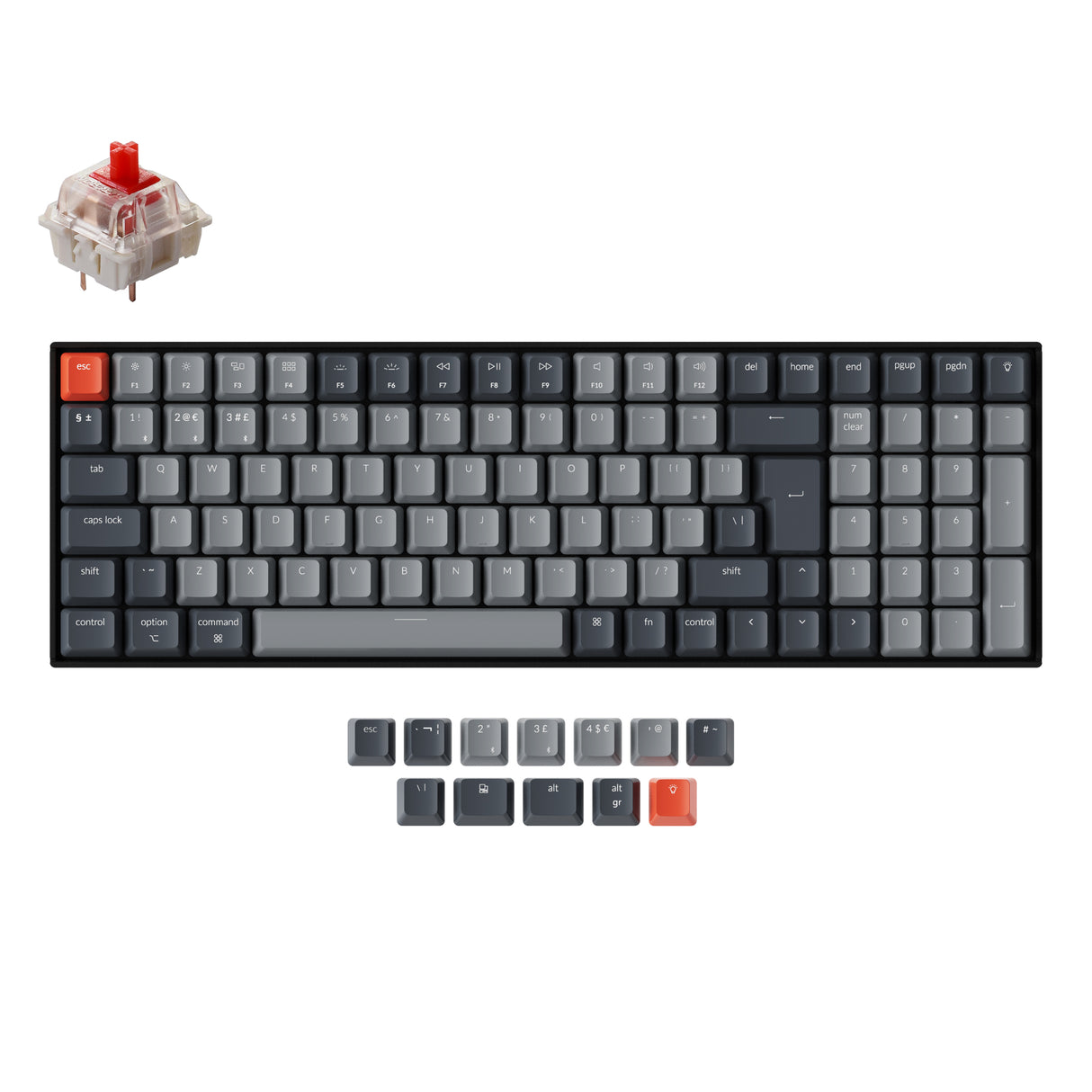 Keychron K4 Wireless Mechanical Keyboard ISO UK Layout White backlight Gateron switches red for Mac and Windows