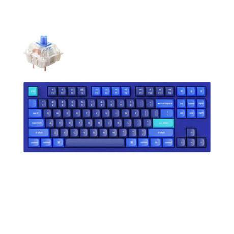 Keychron Q3 QMK VIA custom mechanical keyboard tenkeyless 80 percent layout full aluminum blue frame for Mac Windows iOS RGB backlight with hot swappable Gateron G Pro switch blue