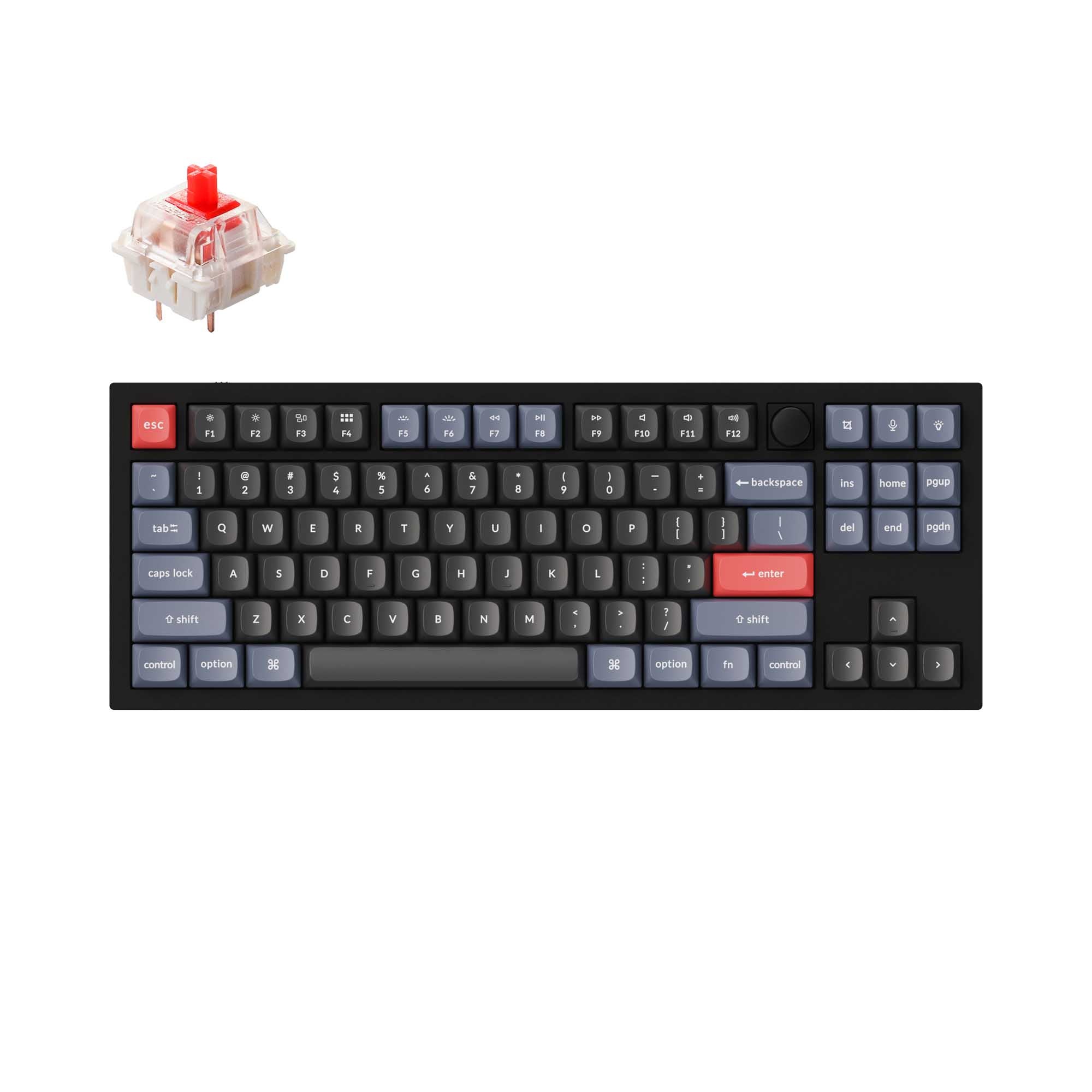 Keychron Q3 QMK VIA custom mechanical keyboard tenkeyless 80 percent layout full aluminum black frame B knob for Mac Windows iOS RGB backlight with hot swappable Gateron G Pro switch red