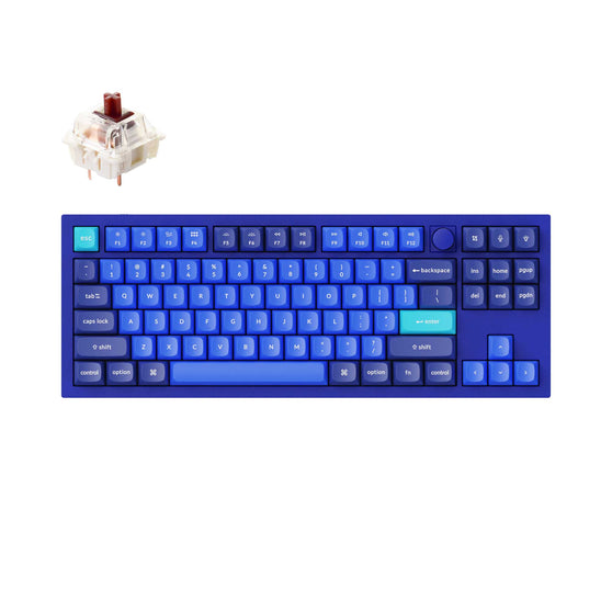 Keychron Q3 QMK VIA custom mechanical keyboard tenkeyless 80 percent layout full aluminum blue frame knob for Mac Windows iOS RGB backlight with hot swappable Gateron G Pro switch brown