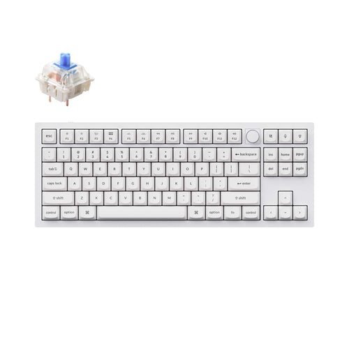 Keychron Q3 QMK VIA custom mechanical keyboard tenkeyless 80 percent layout full aluminum white frame knob for Mac Windows iOS RGB backlight with hot swappable Gateron G Pro switch blue