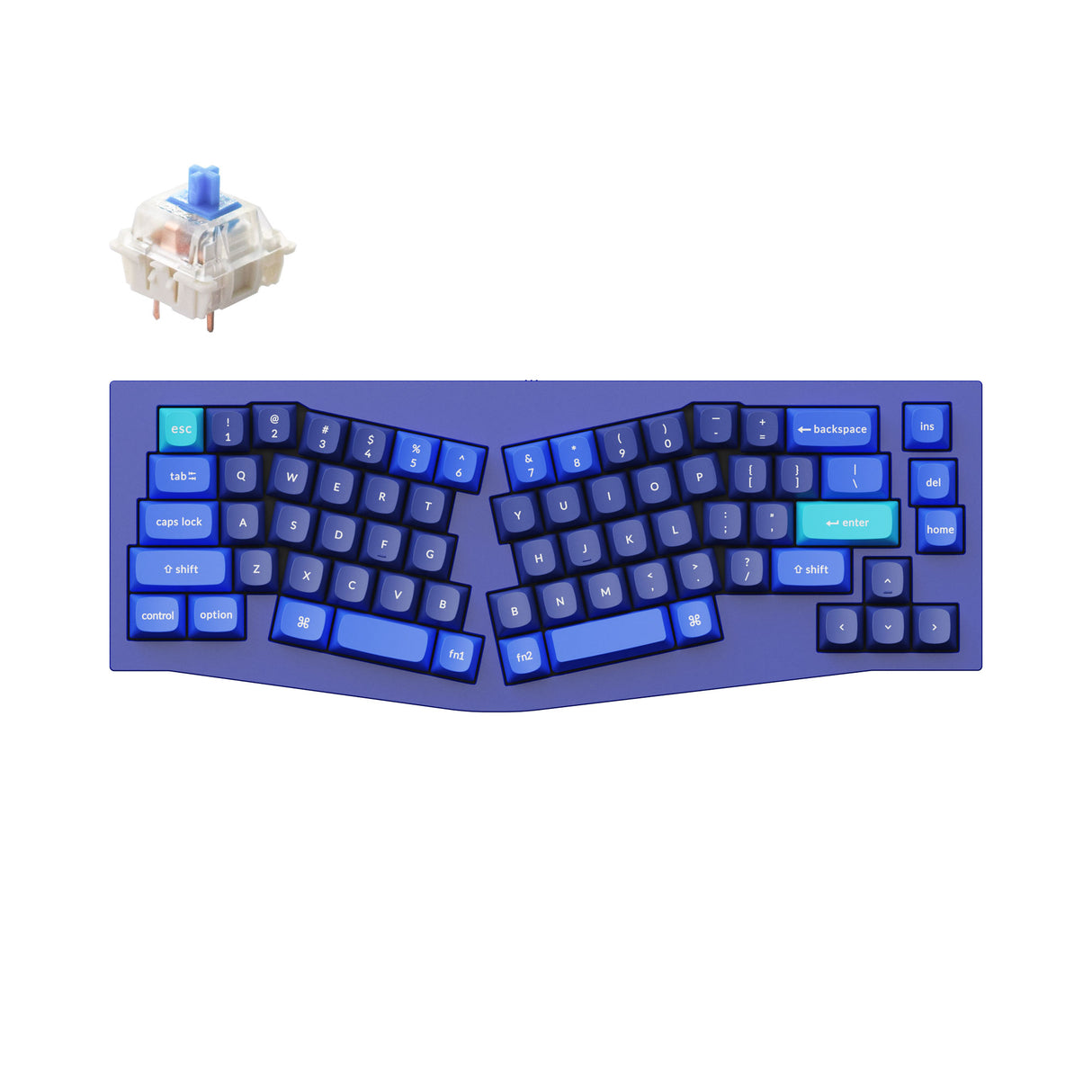 Keychron Q8 QMK/VIA custom mechanical keyboard Alice layout full aluminum blue frame for Mac Windows Linux fully assembled Gateron G Pro switch blue