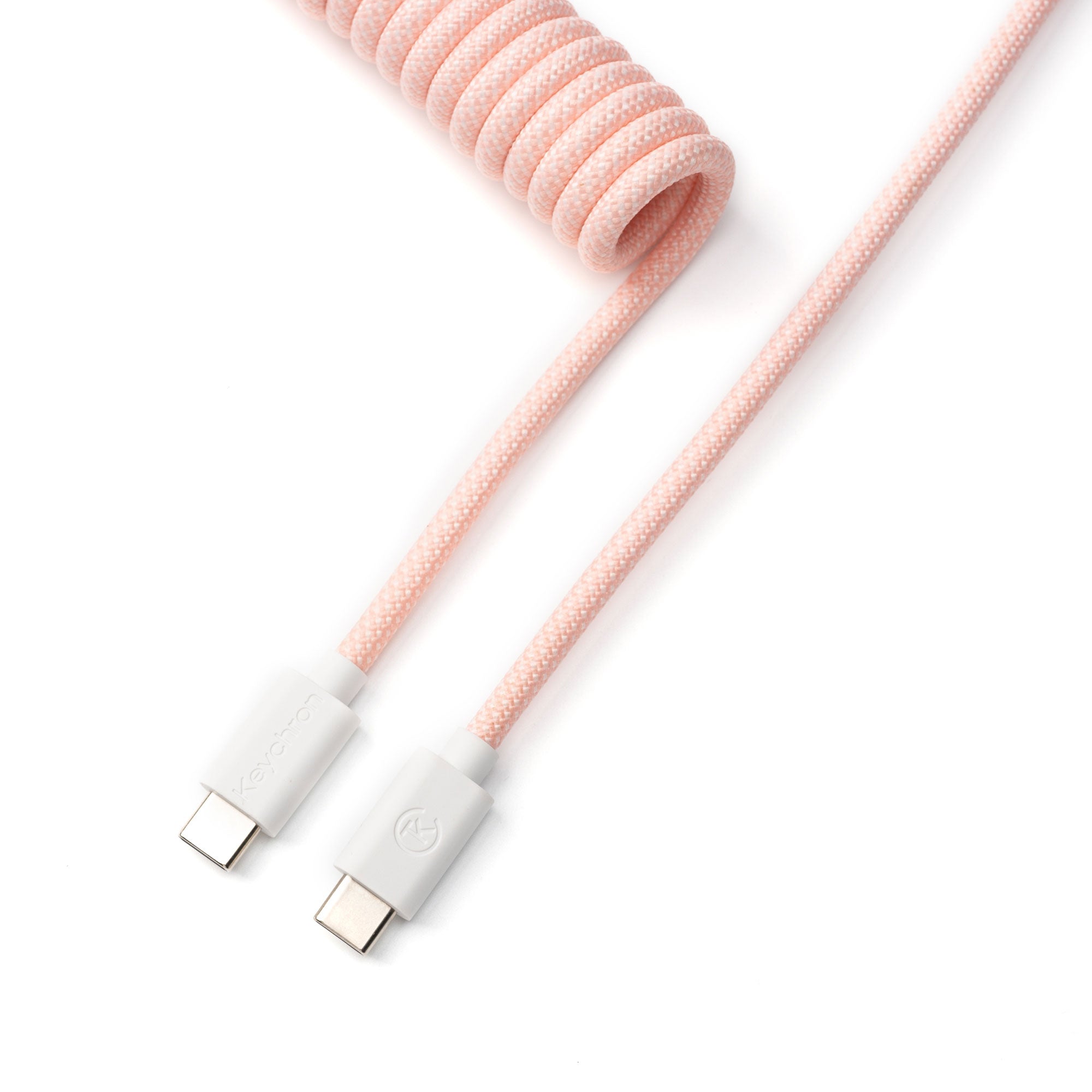 Keychron custom coiled aviator USB type-C cable for keyboards light pink color