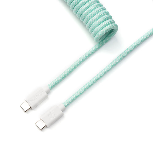 Keychron custom coiled aviator USB type-C cable for keyboards mint color